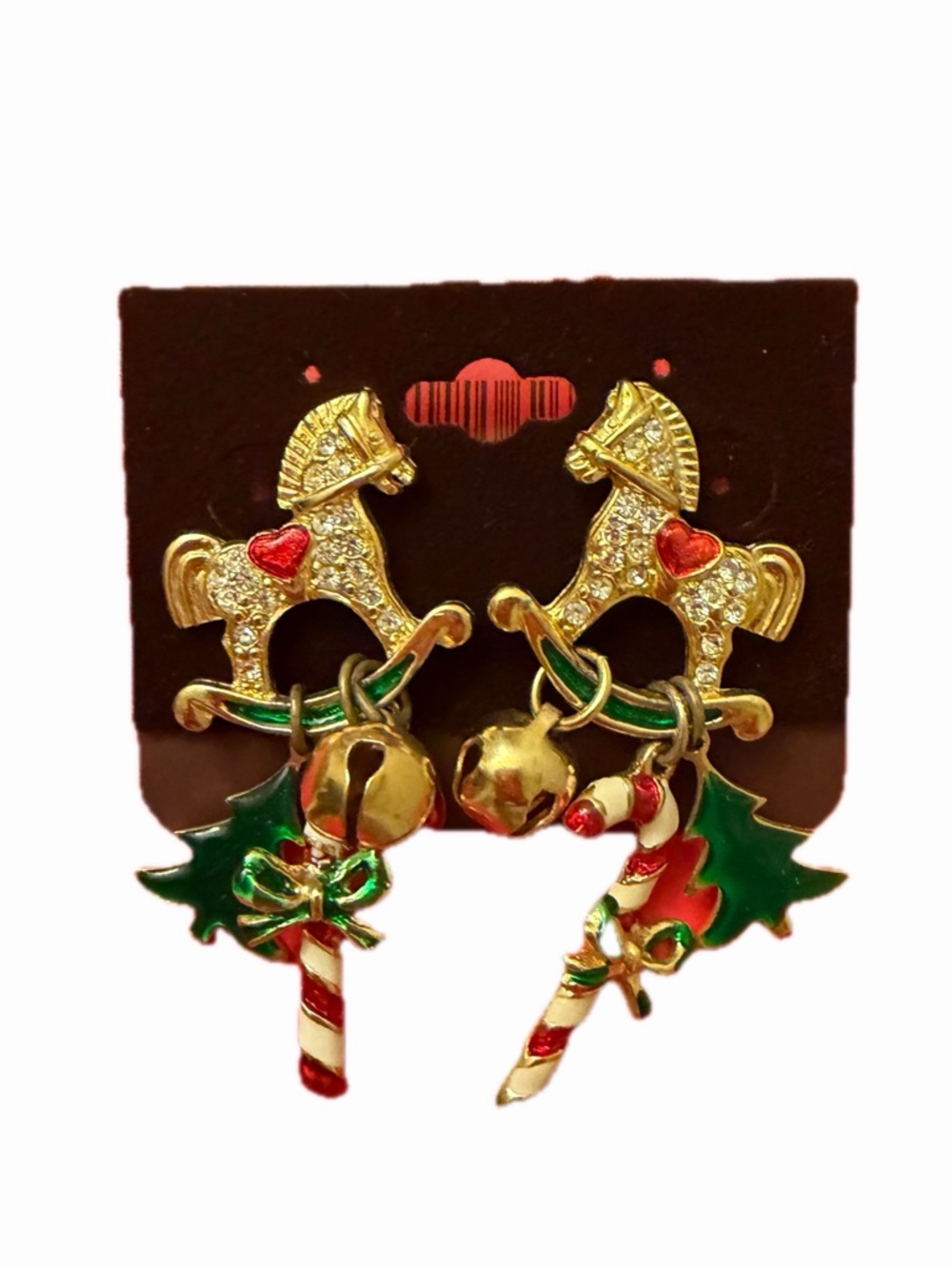 Vintage Christmas Earrings Dangle Retro Holiday Earrings Gold Tone Enamel